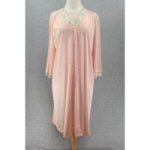Vintage Vanity Fair Robe Womens 40 Pink Peignoir Lace Long Sleeve Nylon USA